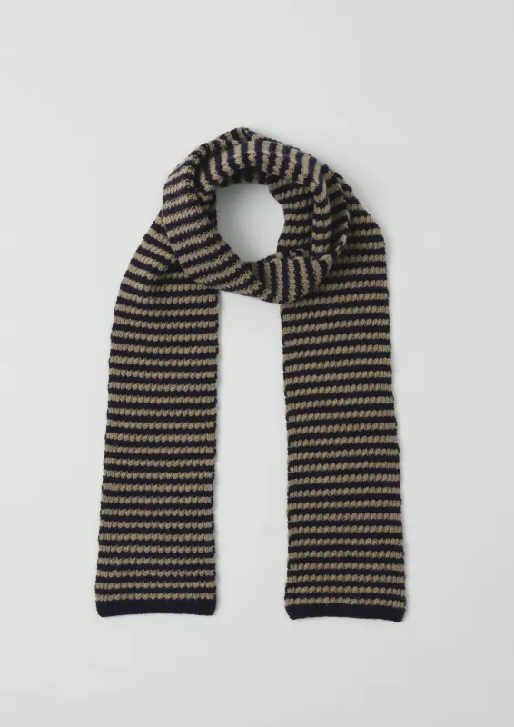 Micro Cable Striped Wool Scarf | Navy/Putty sold by TOAST