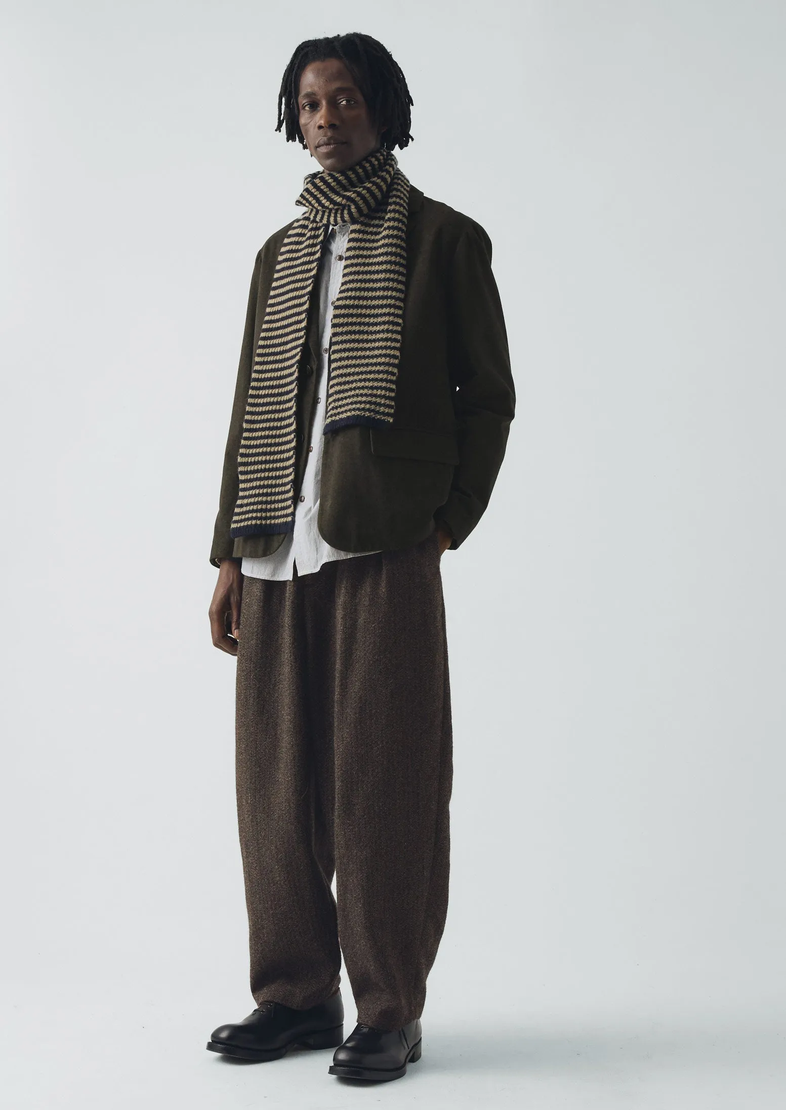 Micro Cable Striped Wool Scarf | Navy/Putty sold by TOAST product image thumbnail 5