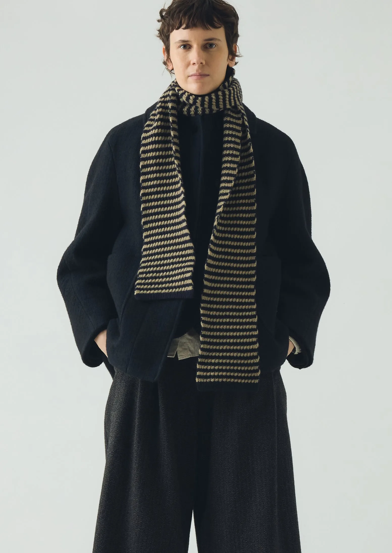 Micro Cable Striped Wool Scarf | Navy/Putty sold by TOAST product image thumbnail 2