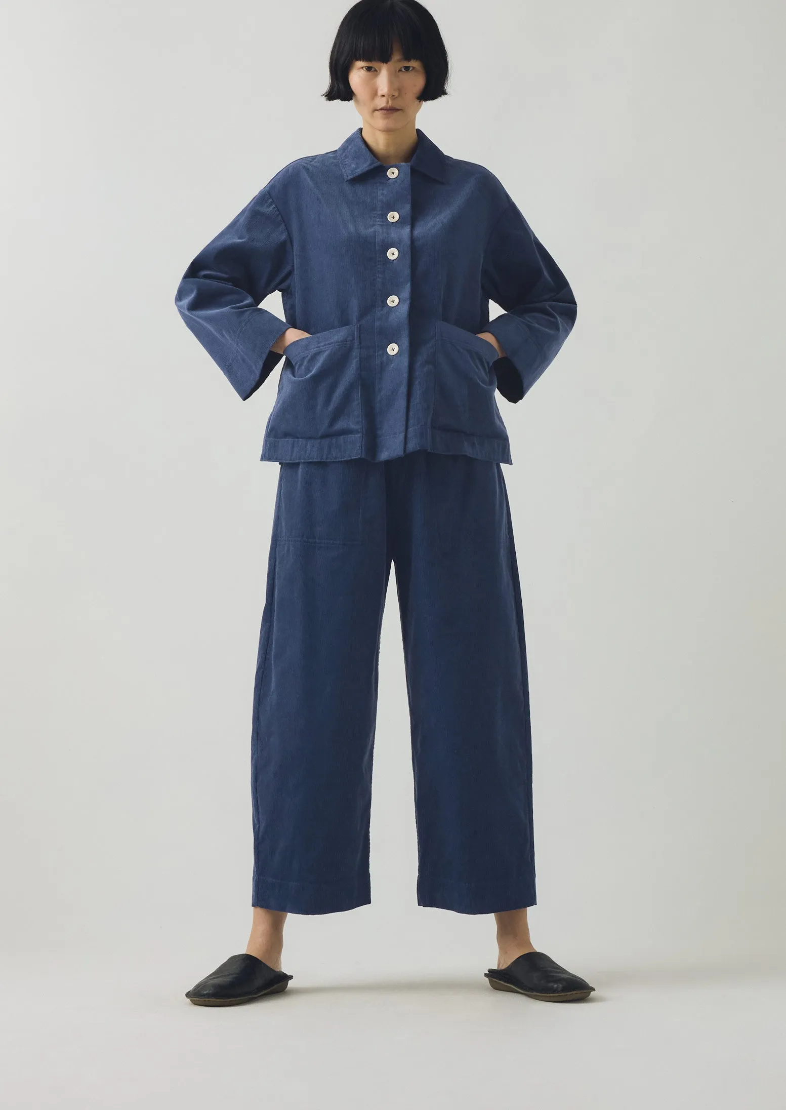 Organic Cord Barrel Leg Trousers | Denim Blue sold by TOAST product image thumbnail 2
