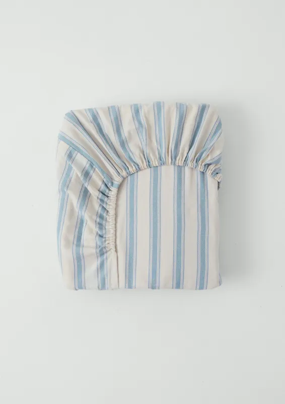 Fjord Flannel Stripe Cotton Fitted Sheet | Washed Blue/Ecru sold by TOAST