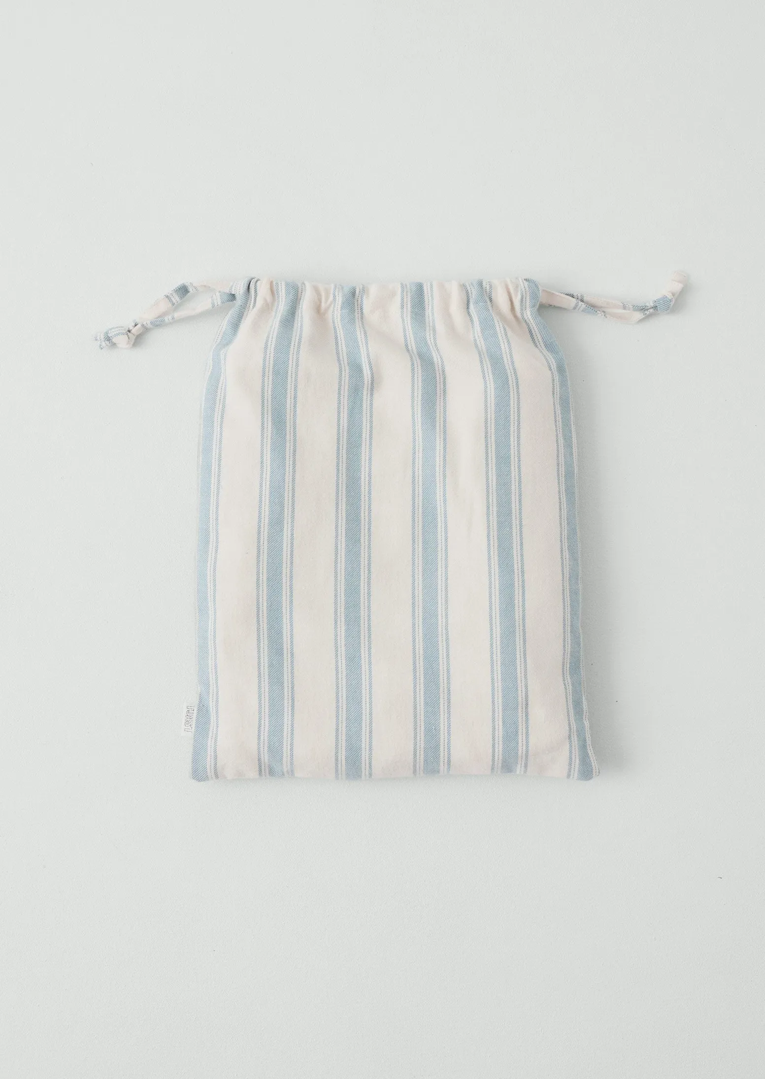 Fjord Stripe Cotton Flannel Fitted Sheet | Washed Blue/Ecru sold by TOAST product image thumbnail 2