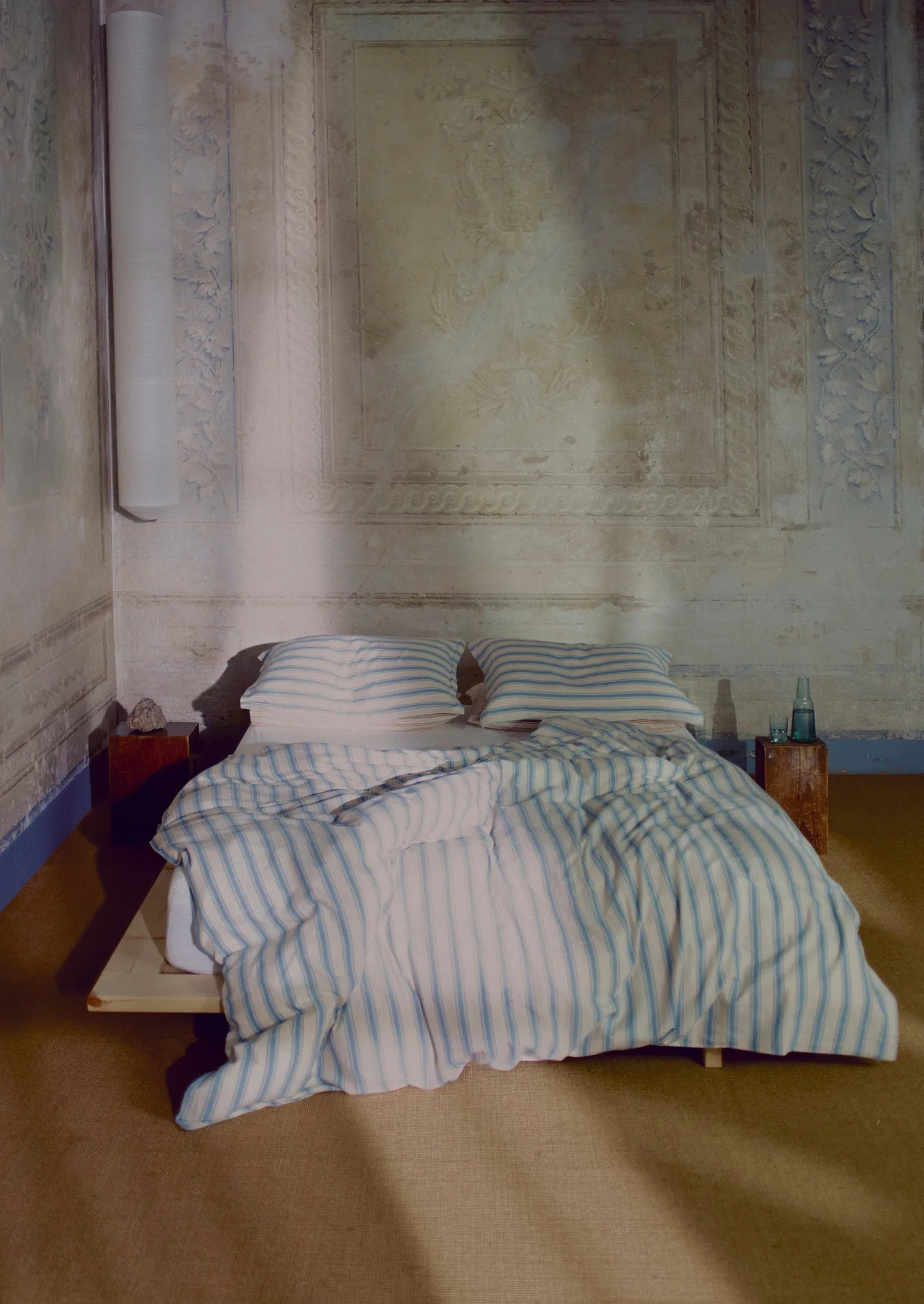 Fjord Stripe Cotton Flannel Duvet Cover | Washed Blue/Ecru sold by TOAST product image thumbnail 2