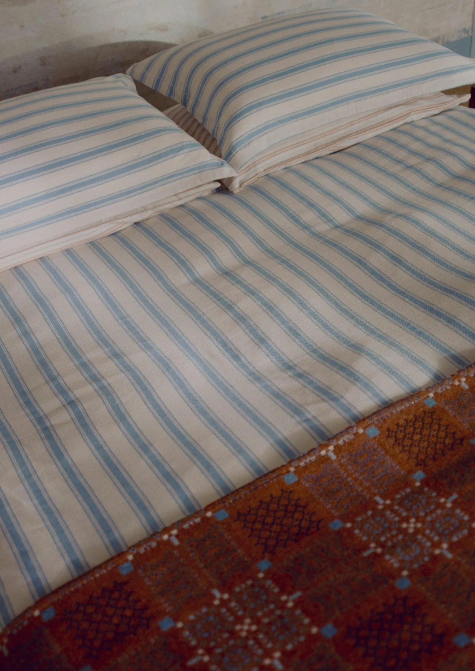 Fjord Stripe Cotton Flannel Duvet Cover | Washed Blue/Ecru sold by TOAST product image thumbnail 3