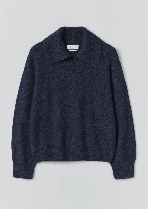 Alpaca Blend Collared Sweater | Ink Blue sold by TOAST