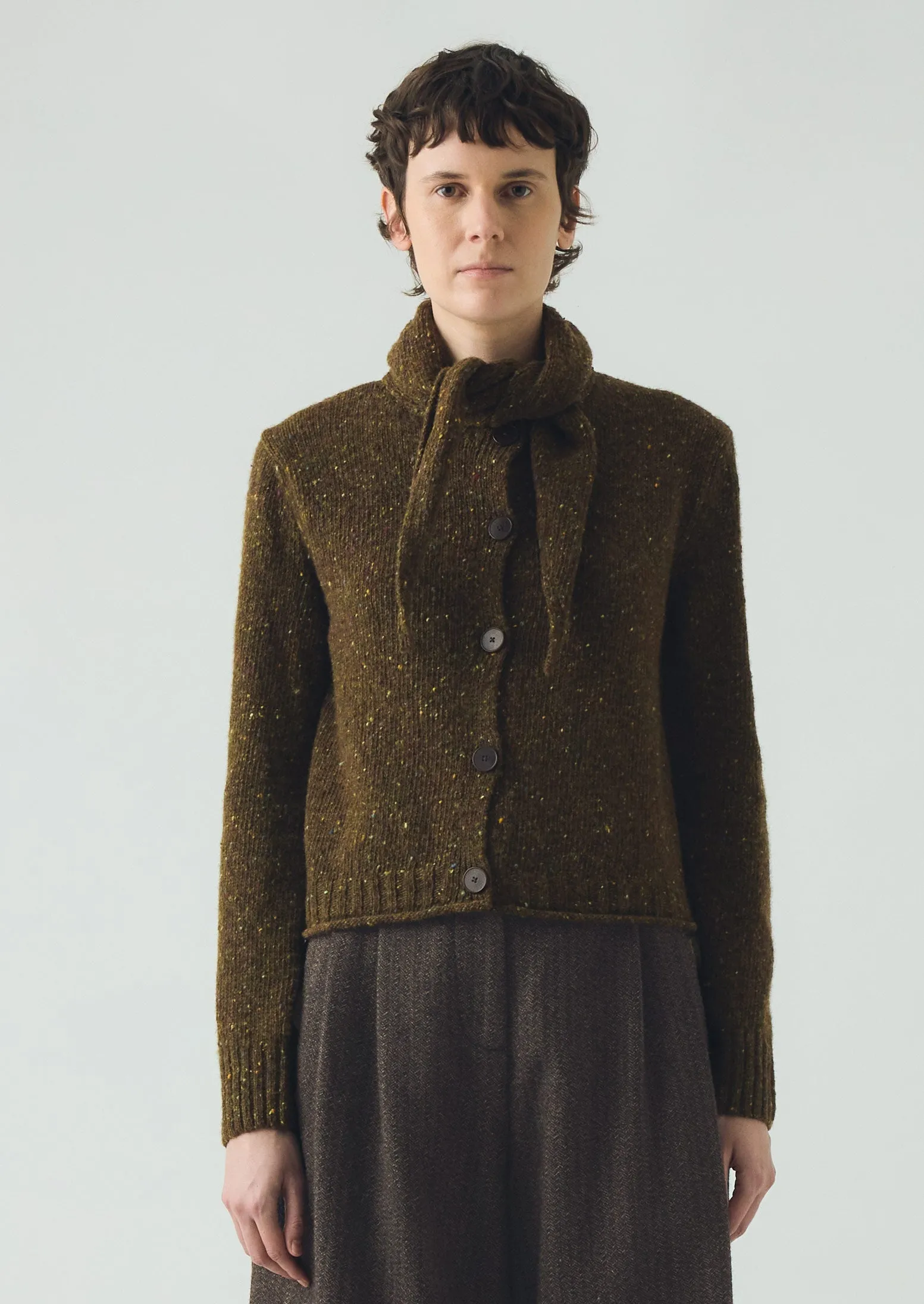 Donegal Merino Neckerchief Cardigan | Darkest Olive sold by TOAST product image thumbnail 4