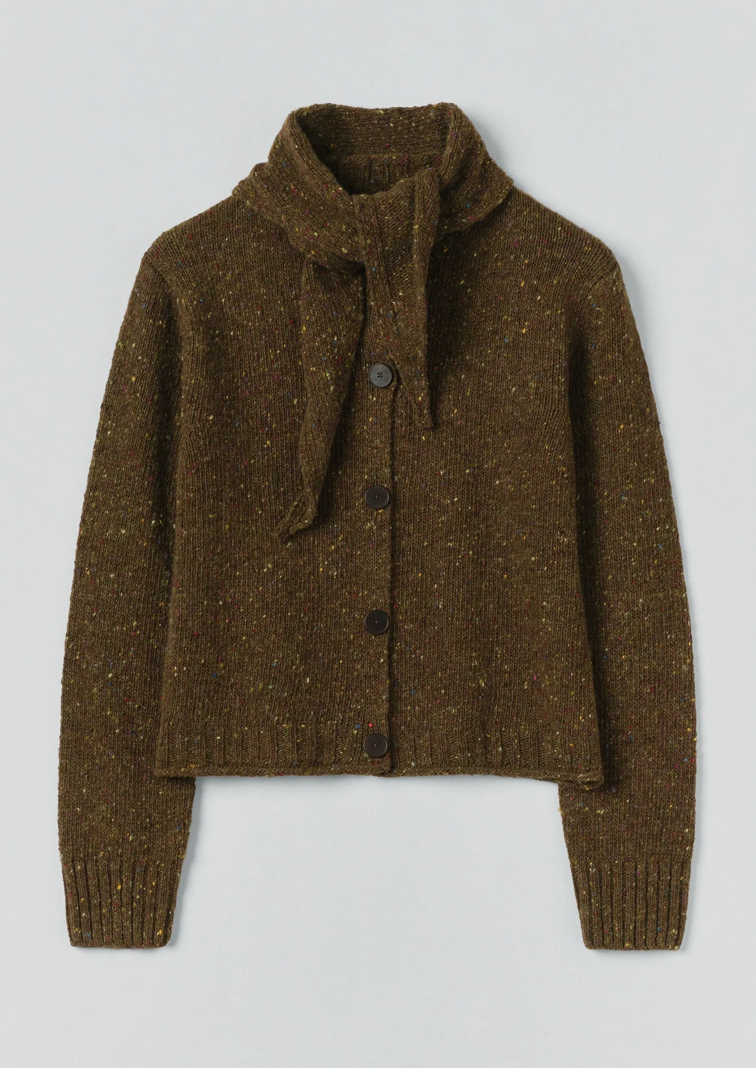 Donegal Merino Neckerchief Cardigan | Darkest Olive sold by TOAST