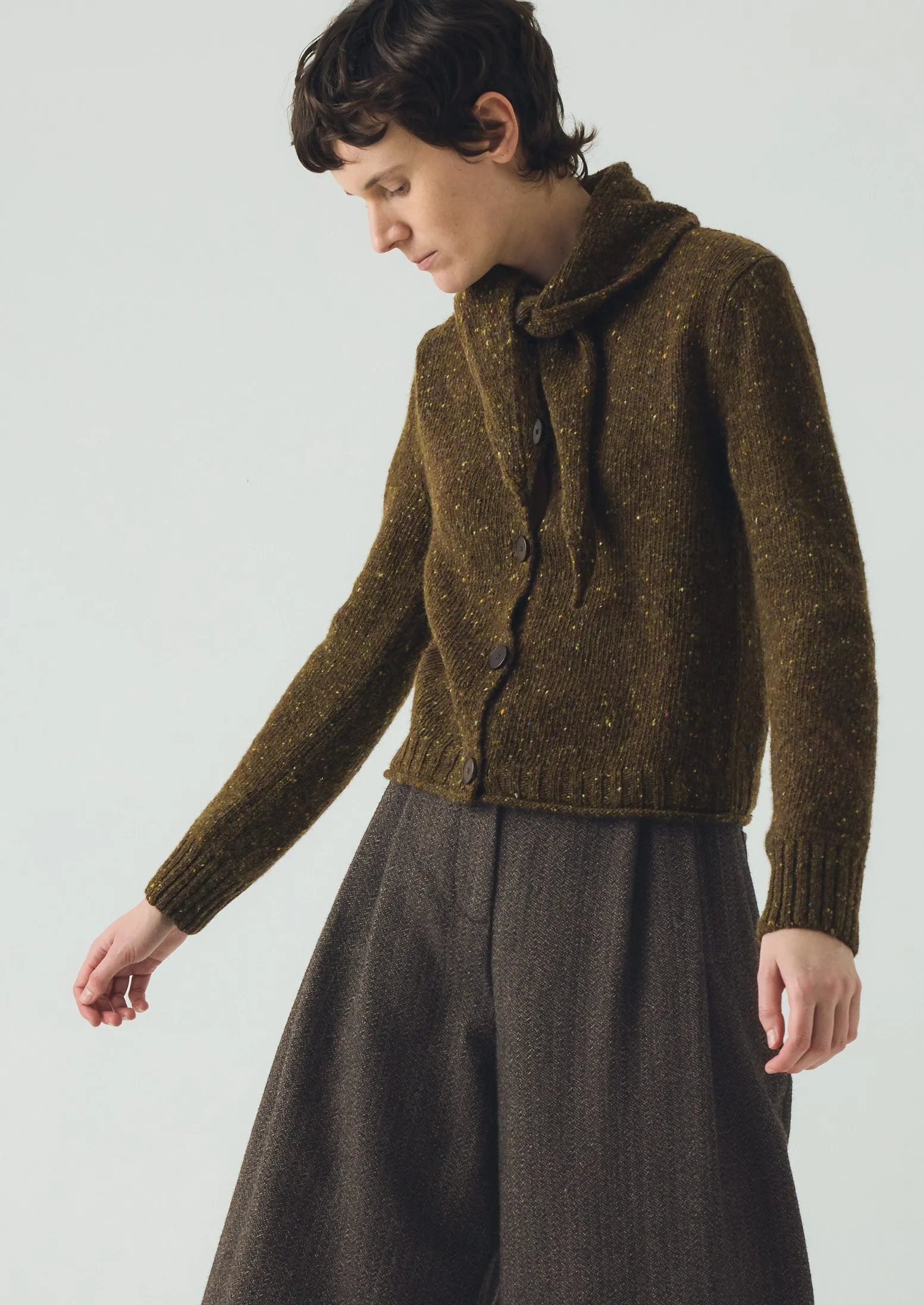 Donegal Merino Neckerchief Cardigan | Darkest Olive sold by TOAST product image thumbnail 2