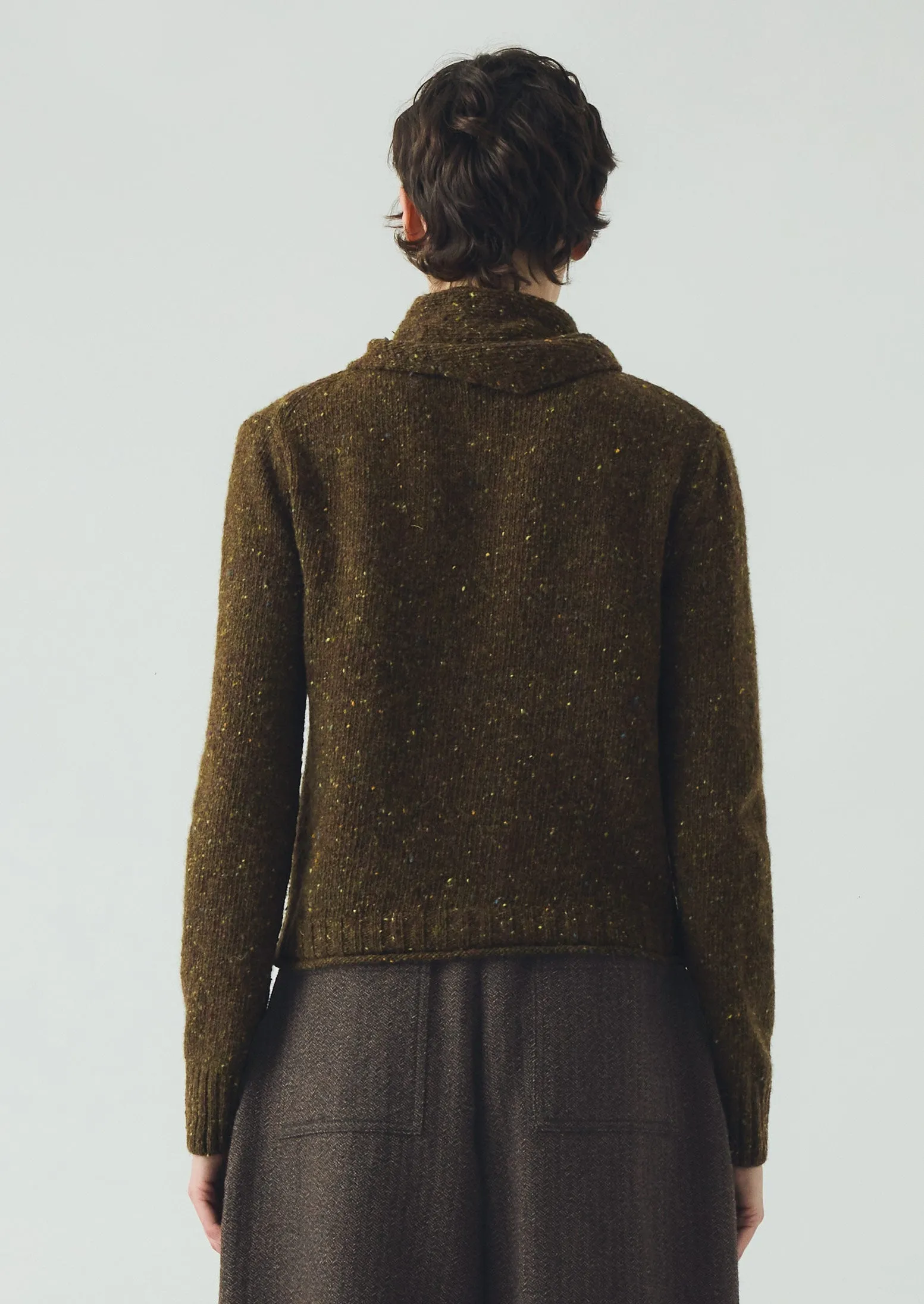 Donegal Merino Neckerchief Cardigan | Darkest Olive sold by TOAST product image thumbnail 3