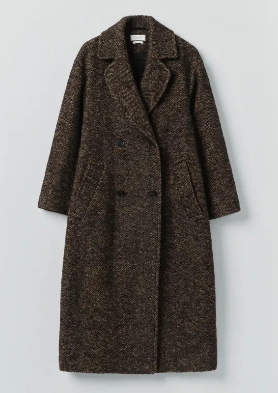 Wool Tweed Herringbone Coat | Brown/Black sold by TOAST
