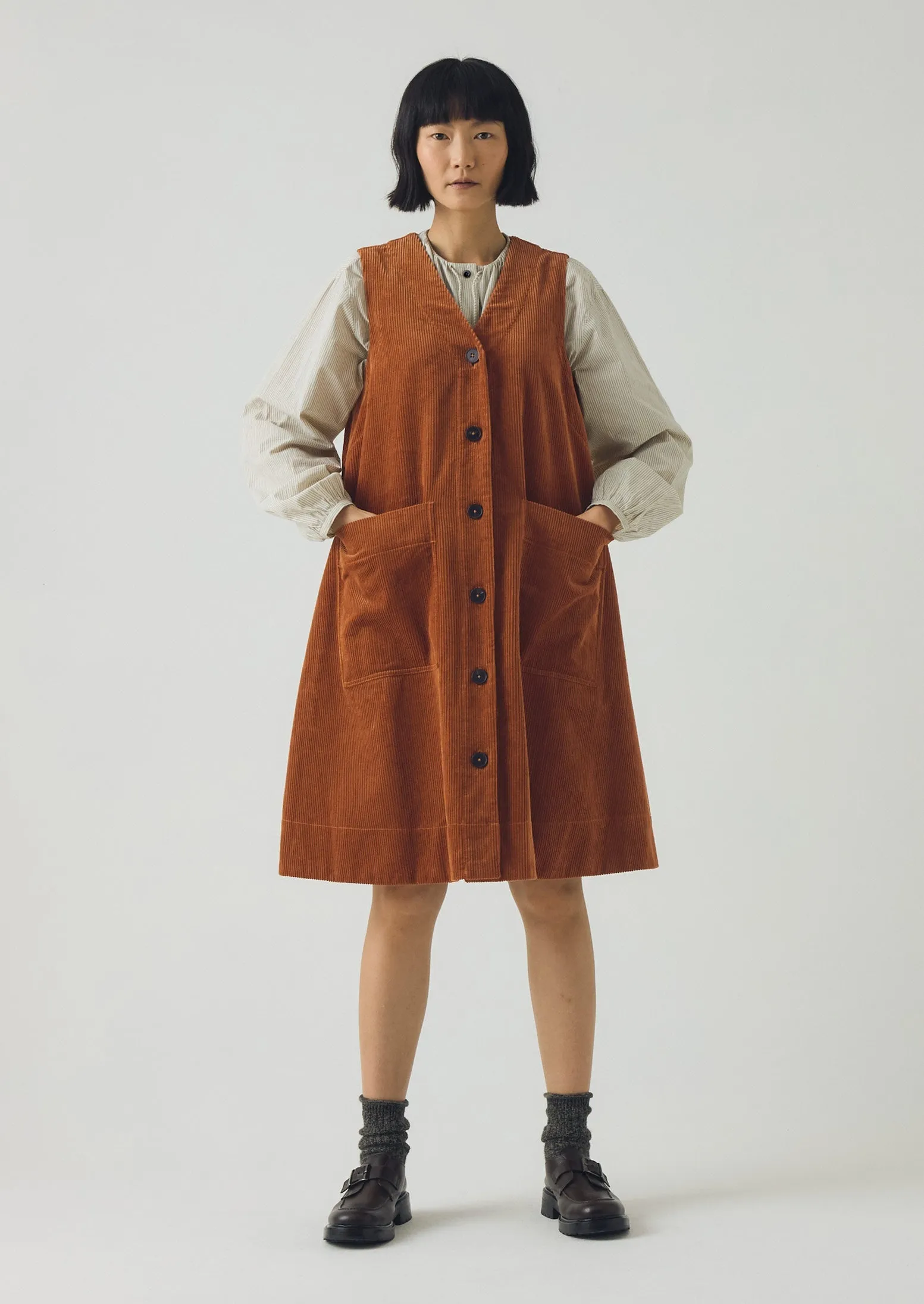 Organic Cord A Line Dress | Burnt Sienna sold by TOAST product image thumbnail 3