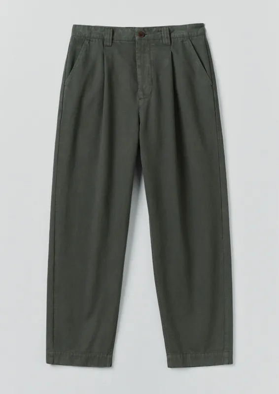 Otto Cotton Herringbone Pleat Trousers | Dark Mineral Green sold by TOAST
