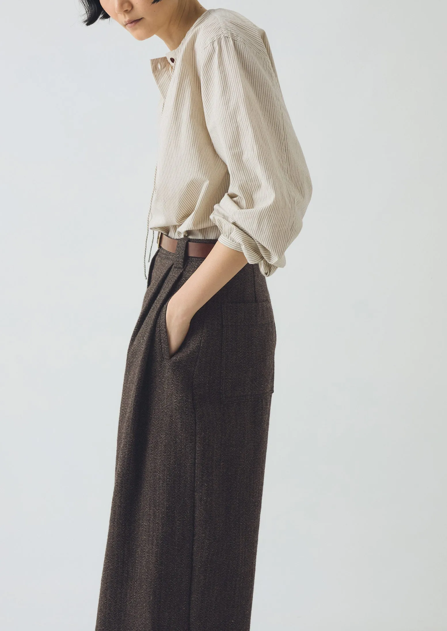Wool Broken Herringbone Pleat Front Trousers | Charcoal Mouline sold by TOAST product image thumbnail 5
