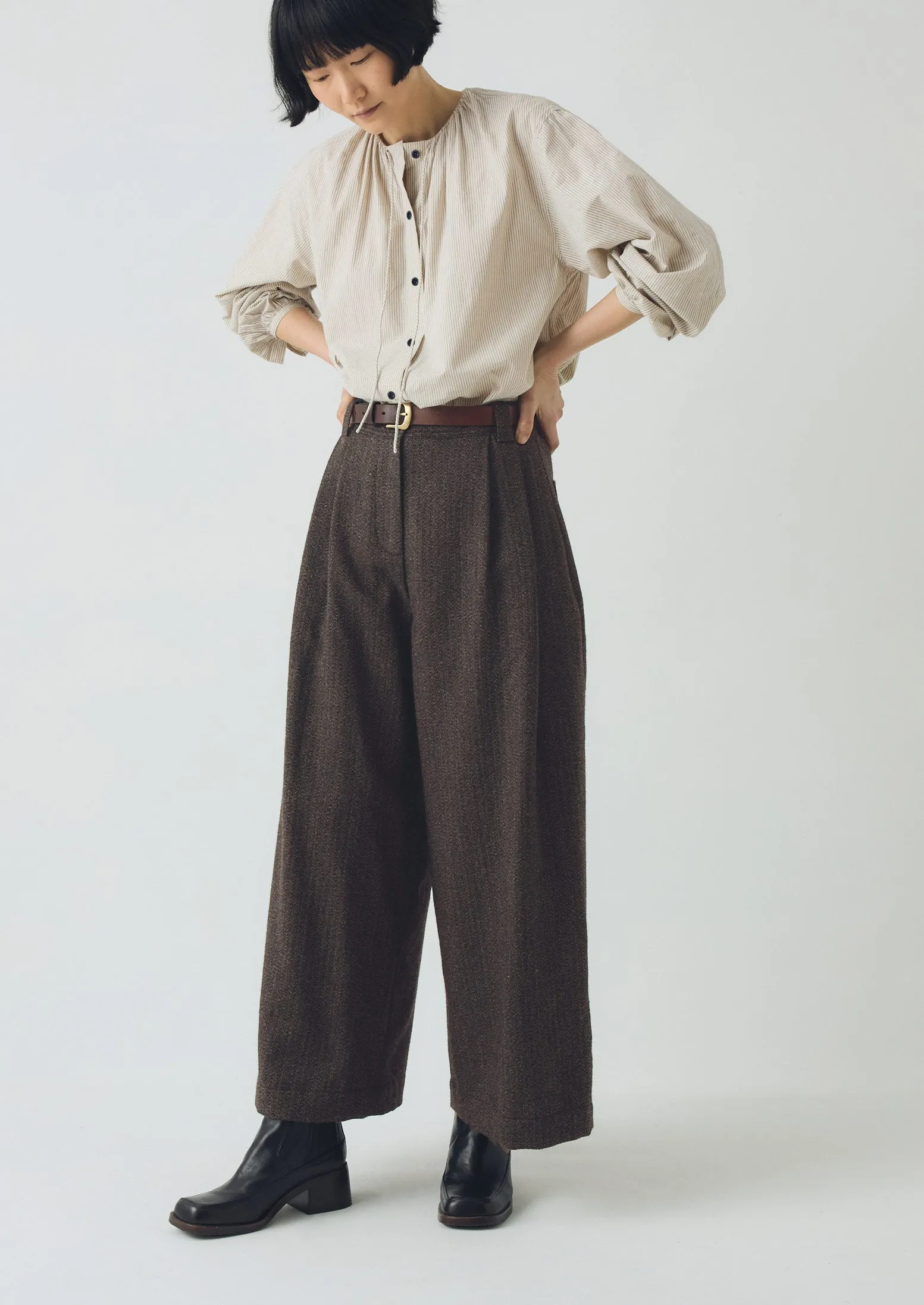 Wool Broken Herringbone Pleat Front Trousers | Charcoal Mouline sold by TOAST product image thumbnail 2