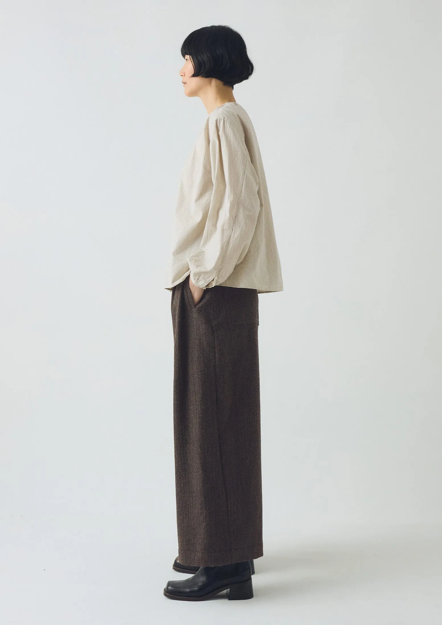Wool Broken Herringbone Pleat Front Trousers | Charcoal Mouline sold by TOAST product image thumbnail 3