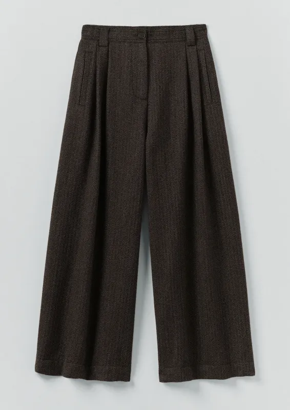 Wool Broken Herringbone Pleat Front Trousers | Charcoal Mouline sold by TOAST