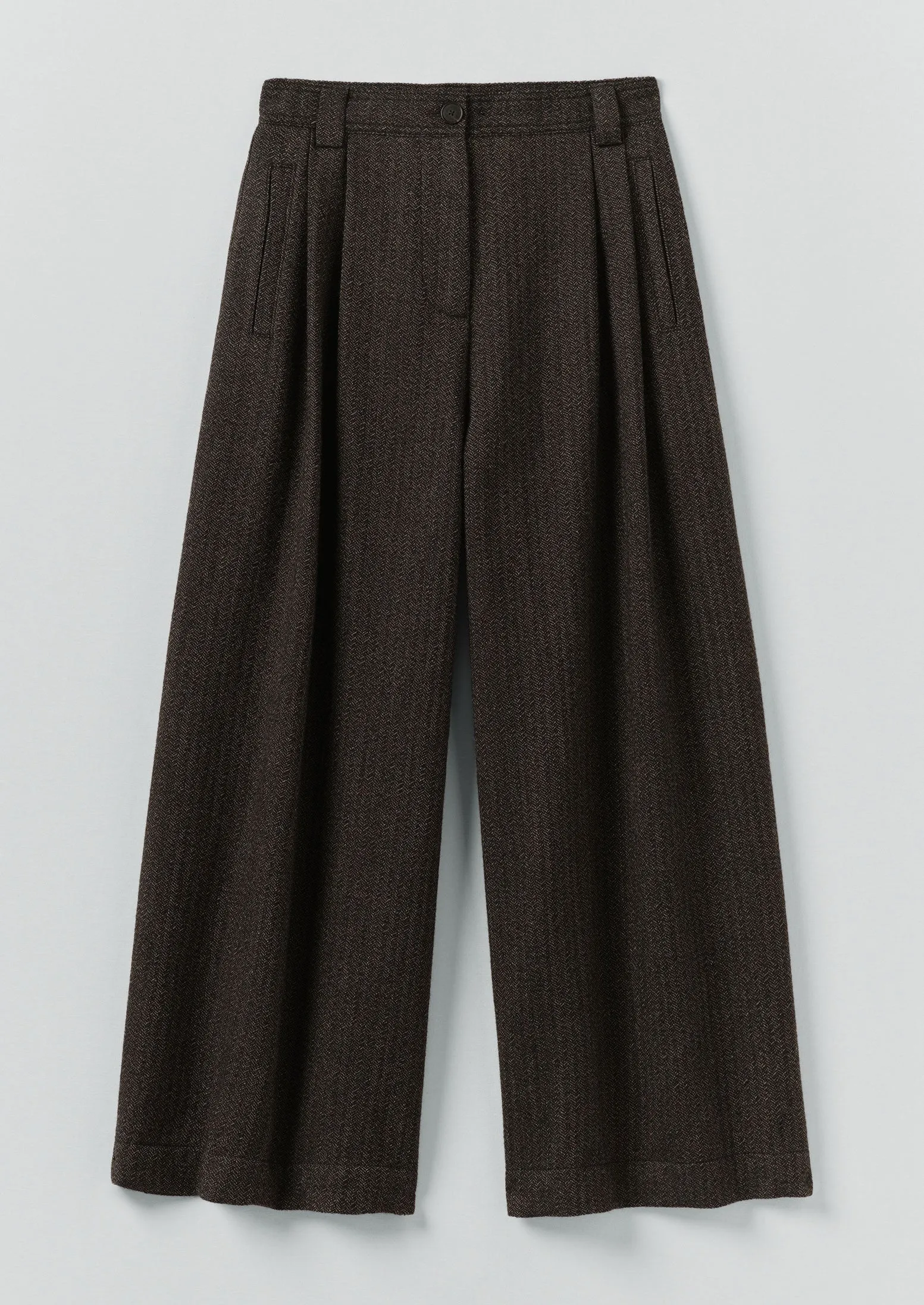 Wool Broken Herringbone Pleat Front Trousers | Charcoal Mouline sold by TOAST