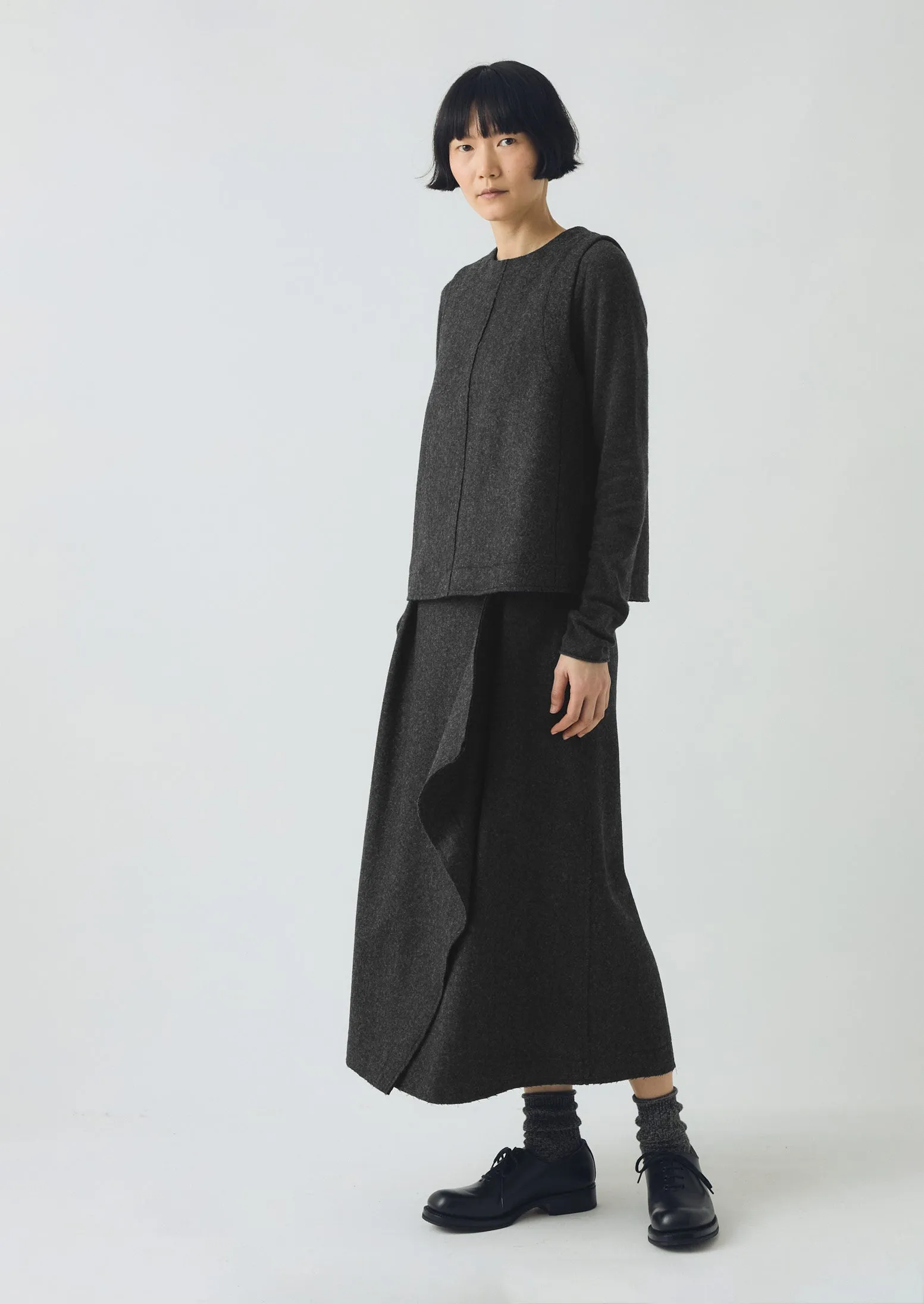 Boiled Wool Twill Wrap Skirt | Charcoal sold by TOAST product image thumbnail 4