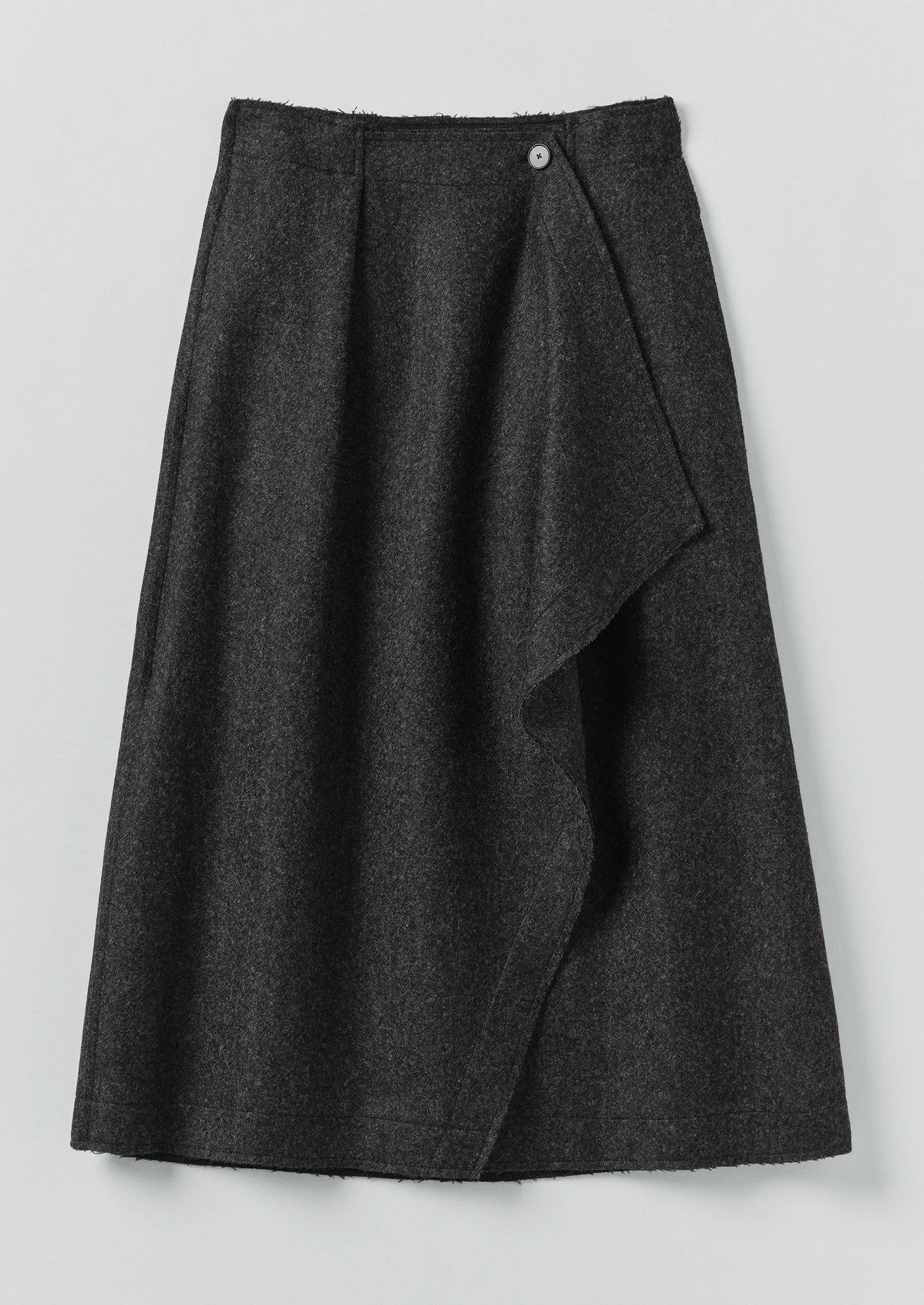 Boiled Wool Twill Wrap Skirt | Charcoal sold by TOAST