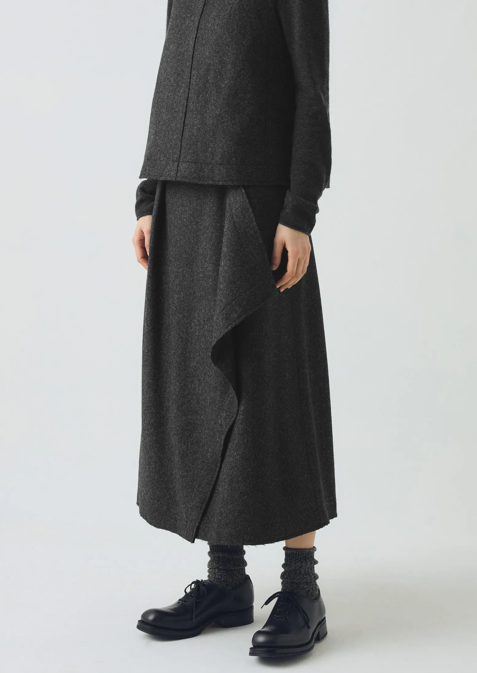 Boiled Wool Twill Wrap Skirt | Charcoal sold by TOAST product image thumbnail 5