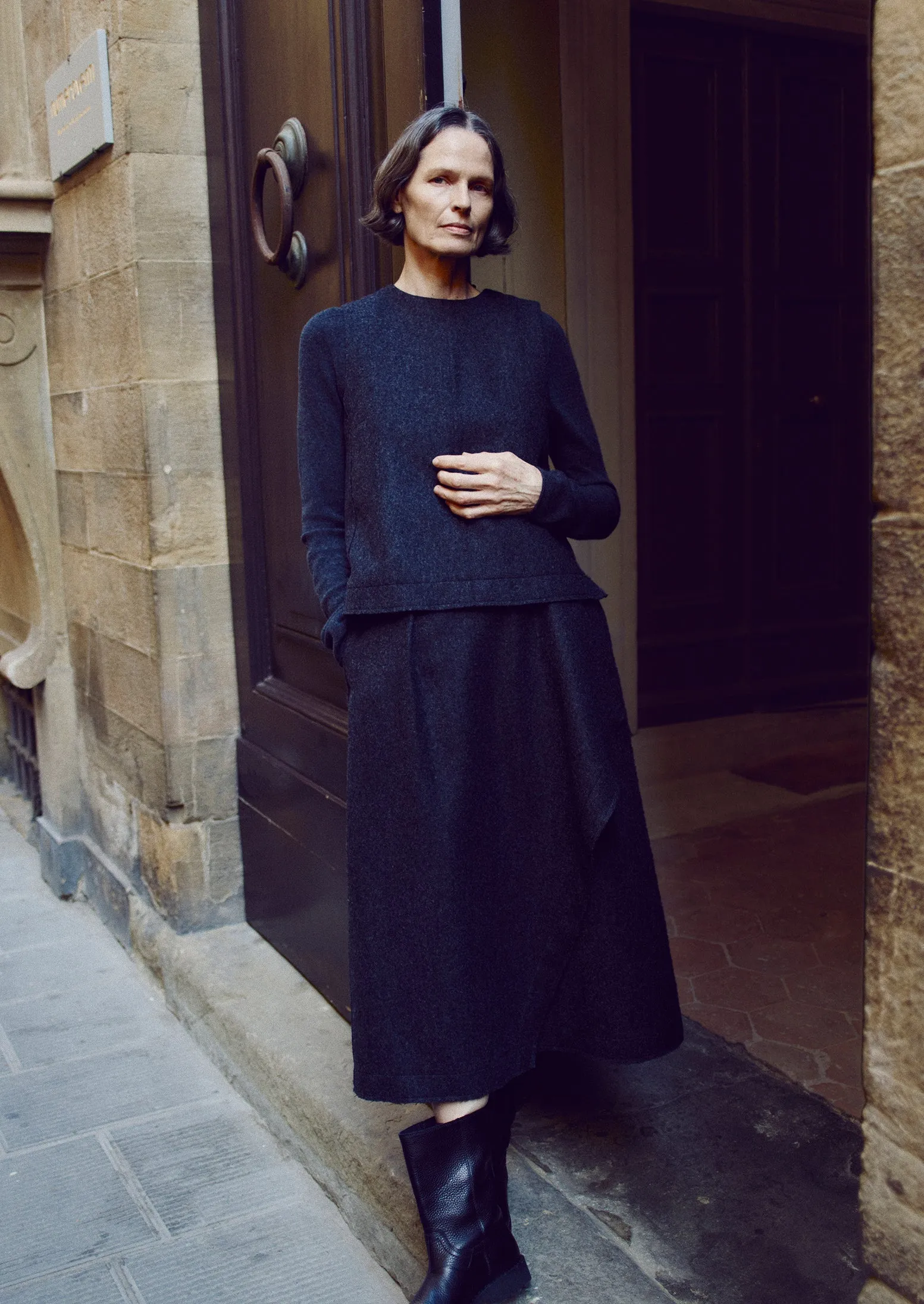 Boiled Wool Twill Wrap Skirt | Charcoal sold by TOAST product image thumbnail 2