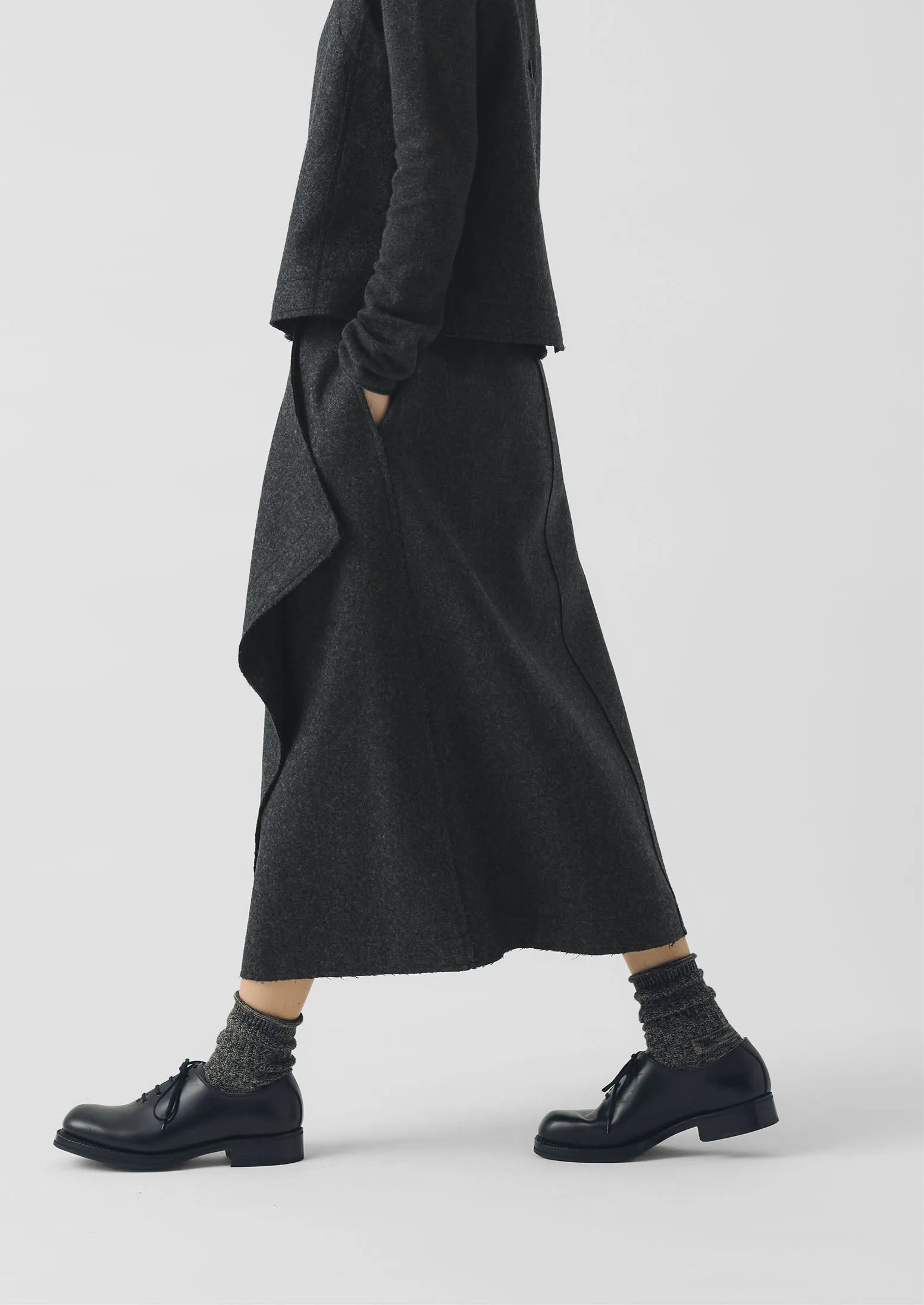 Boiled Wool Twill Wrap Skirt | Charcoal sold by TOAST product image thumbnail 3