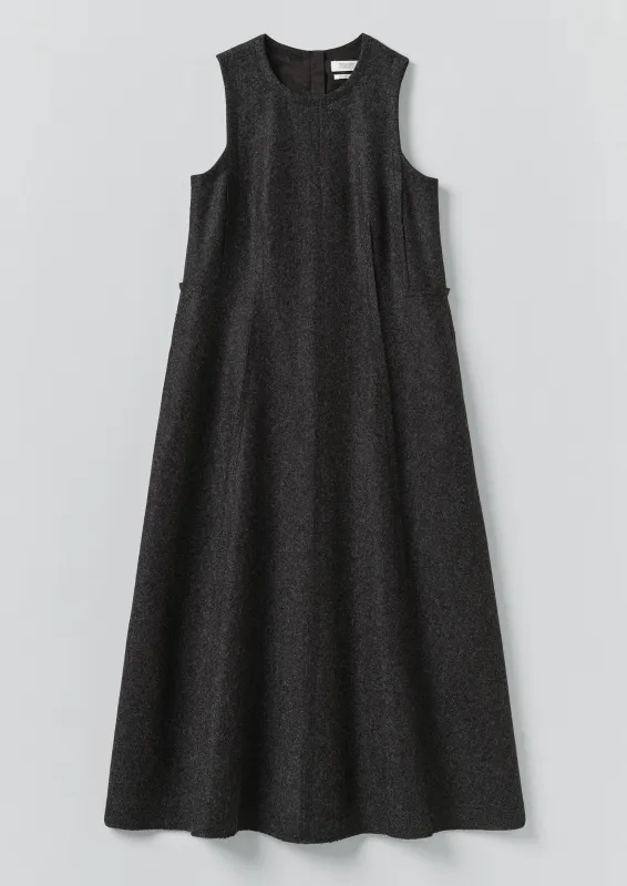 Boiled Wool Twill Lapped Seam Dress | Charcoal sold by TOAST