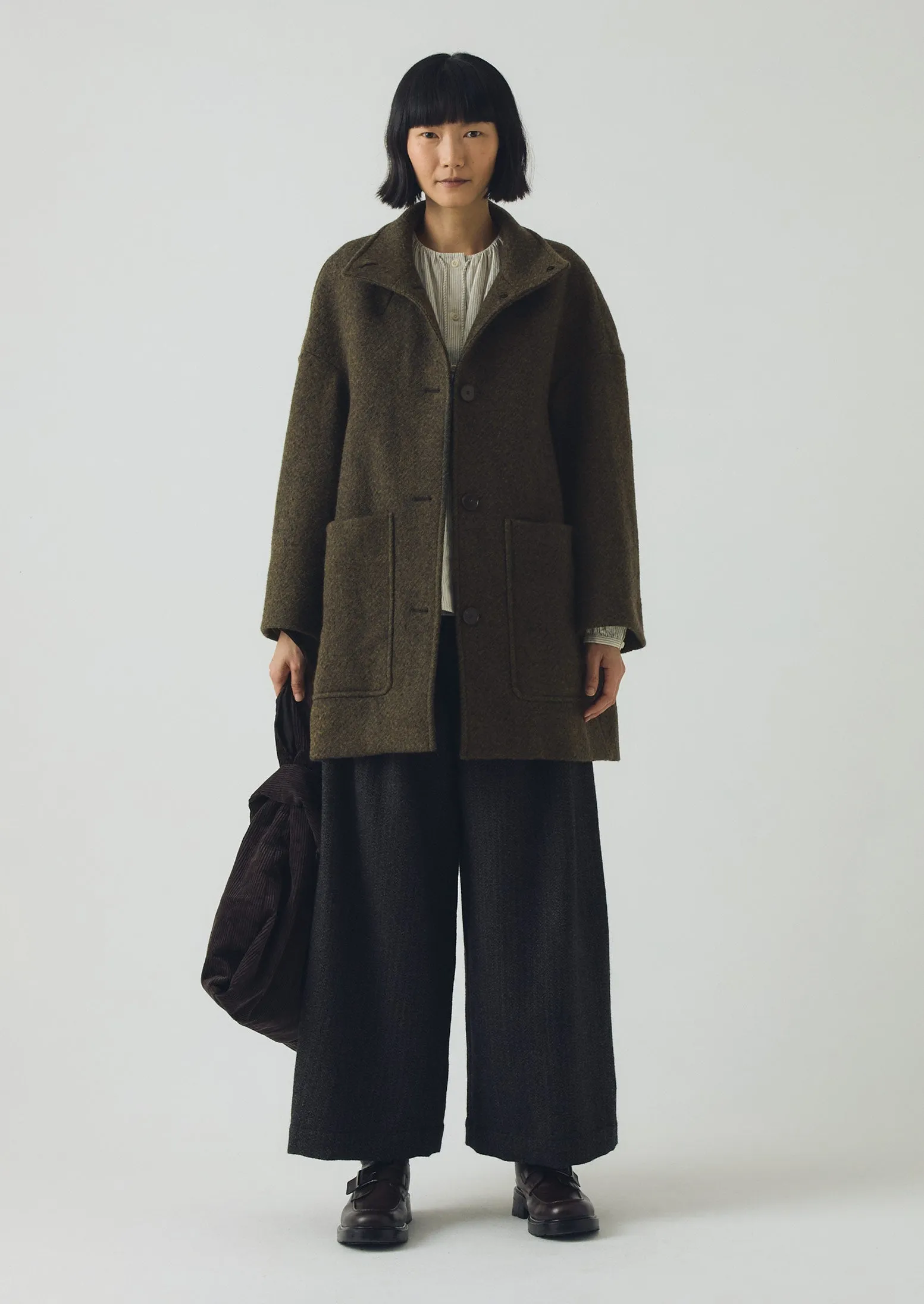 Boiled Wool Twill Coat | Darkest Olive sold by TOAST product image thumbnail 2