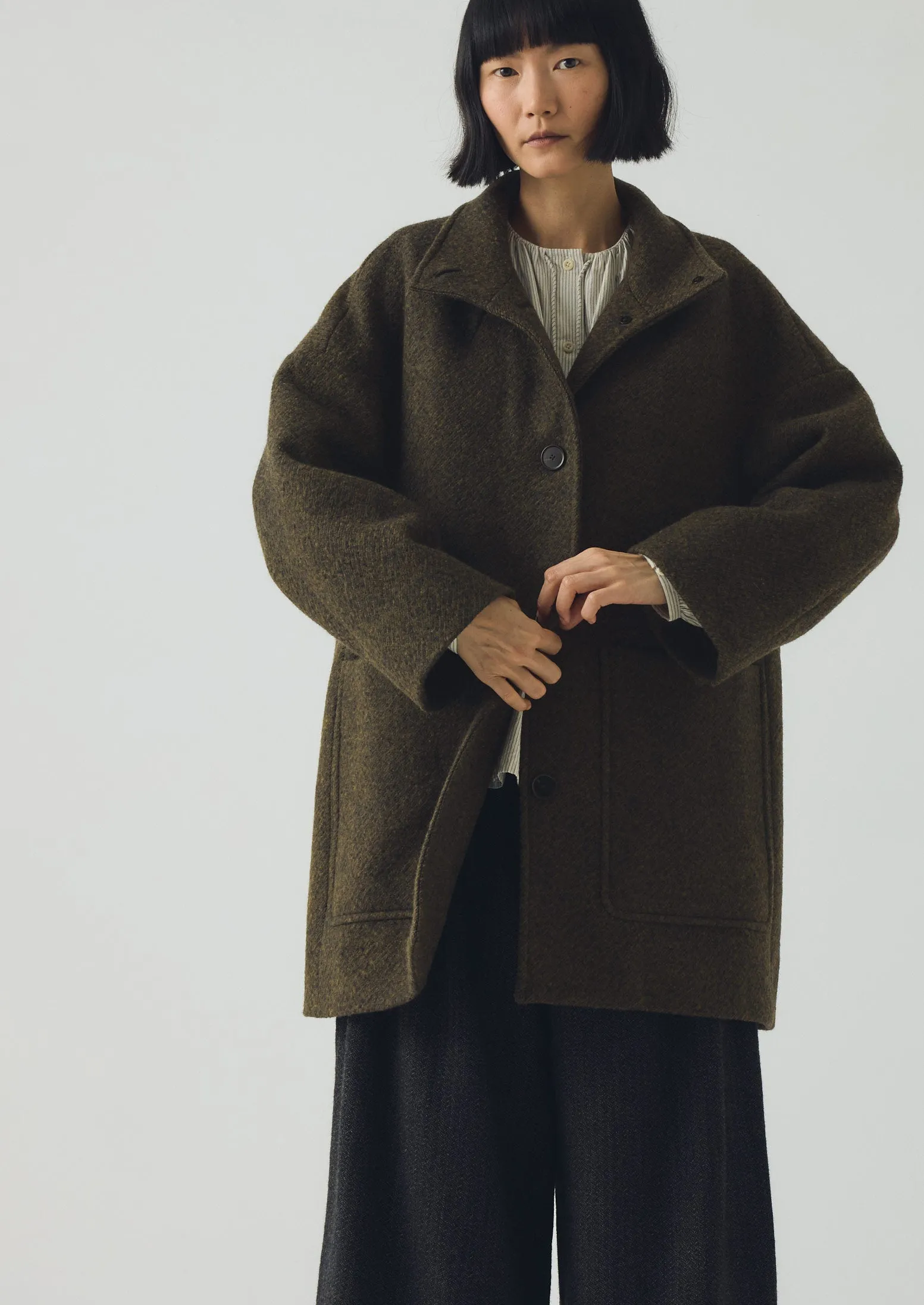 Boiled Wool Twill Coat | Darkest Olive sold by TOAST product image thumbnail 4