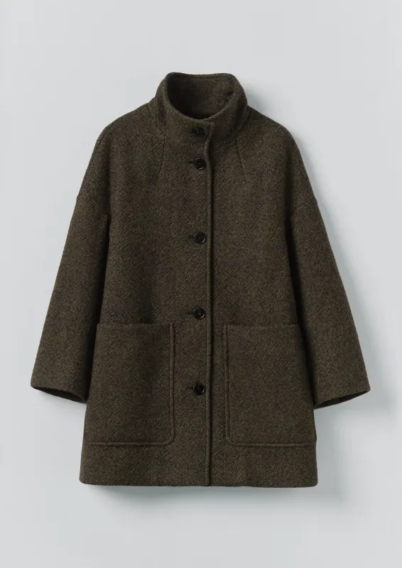 Boiled Wool Twill Coat | Darkest Olive sold by TOAST