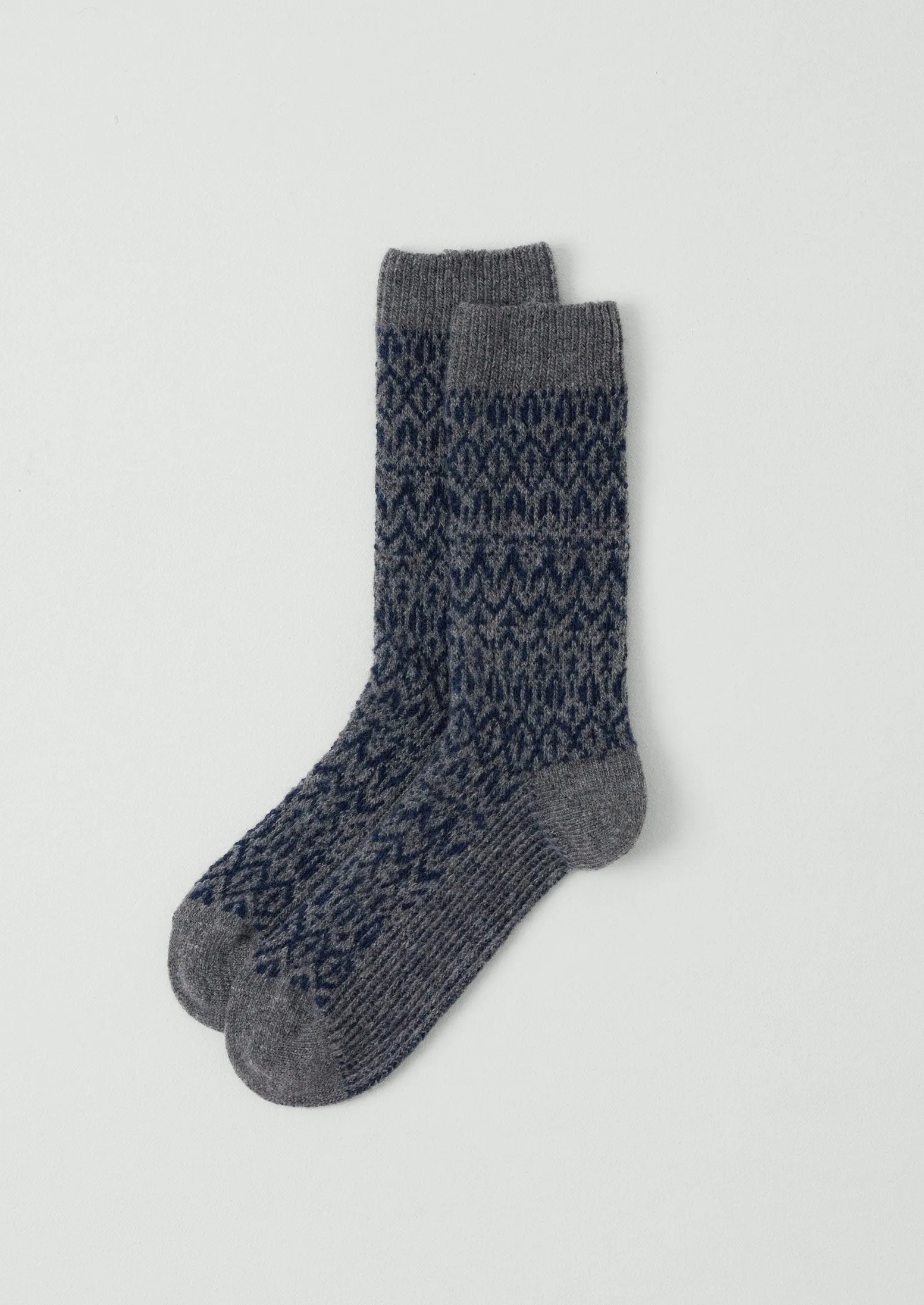 Diamond Jacquard Wool Socks | Grey Melange/Blue sold by TOAST