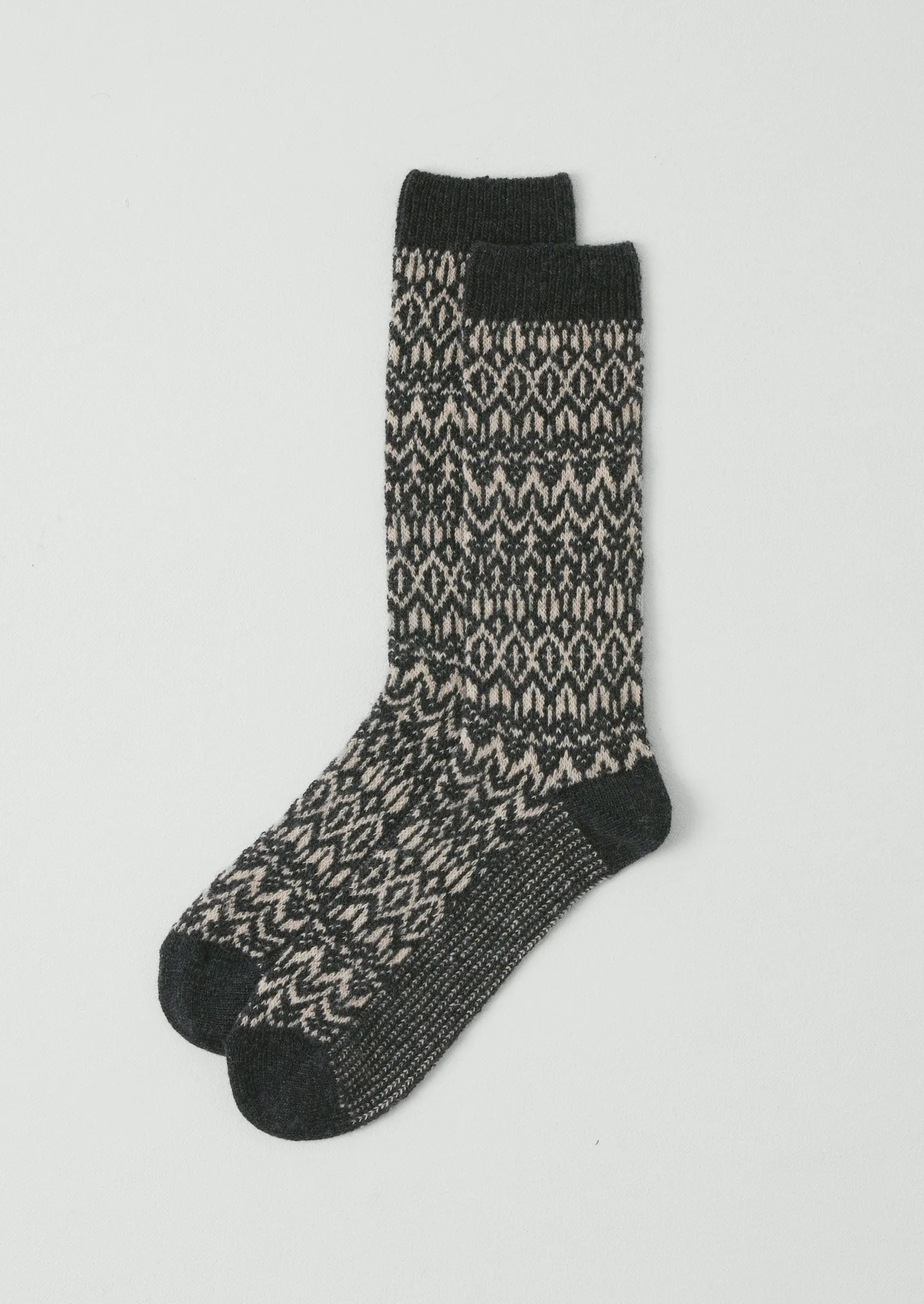 Diamond Jacquard Wool Socks | Anthracite/Parchment sold by TOAST