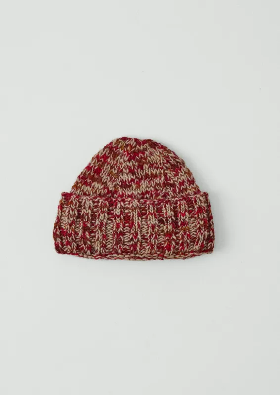 Hand Knitted Marl Beanie | Claret Red/Stone sold by TOAST