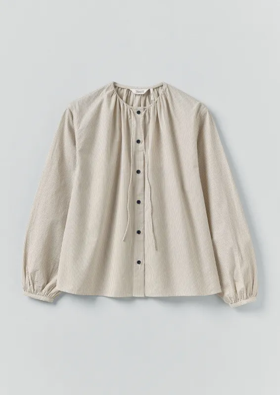 Gathered Neck Mini Stripe Shirt | Sunwashed Blue sold by TOAST