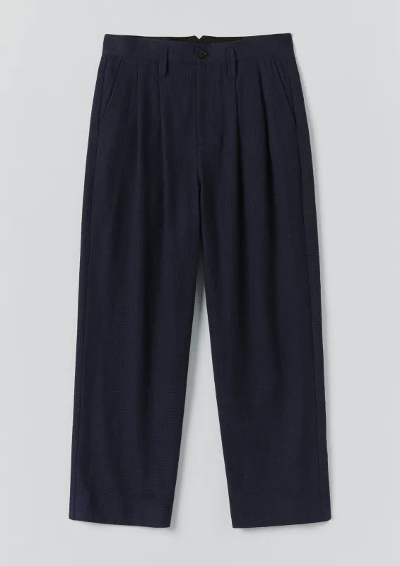 Bill Houndstooth Cotton Wool Trousers | Dark Navy sold by TOAST