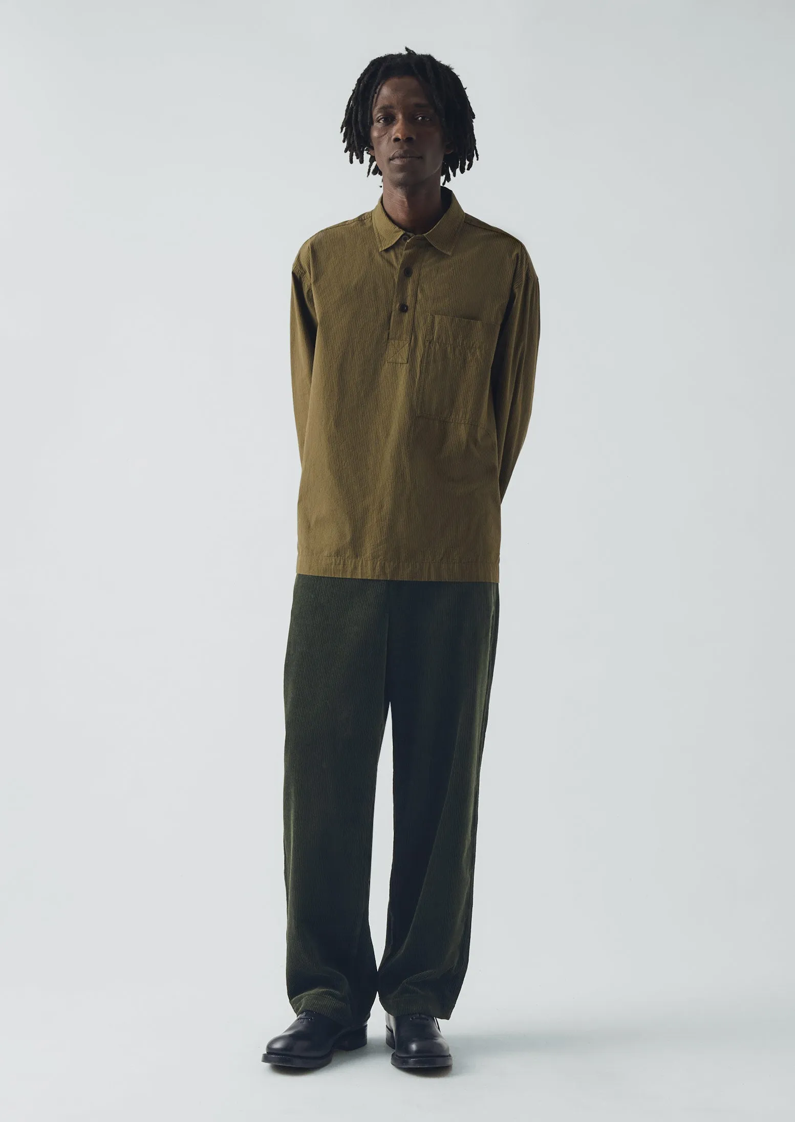 Large Pocket Popover Stripe Shirt | Olive sold by TOAST product image thumbnail 3