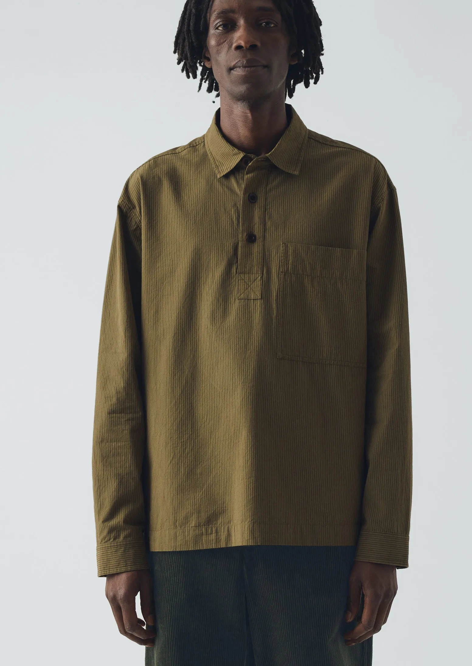 Large Pocket Popover Stripe Shirt | Olive sold by TOAST product image thumbnail 4