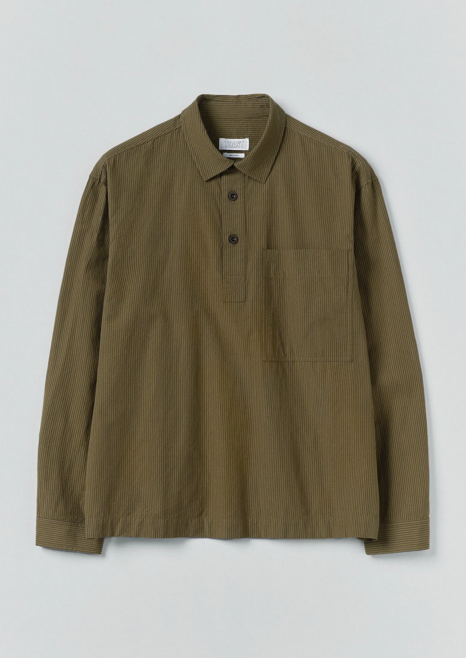Large Pocket Popover Stripe Shirt | Olive sold by TOAST