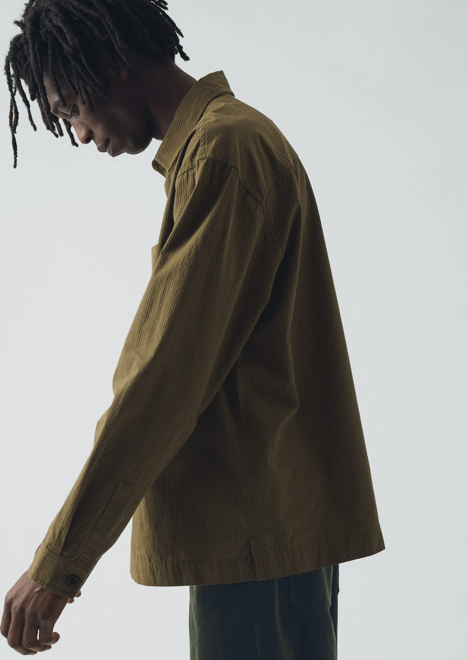 Large Pocket Popover Stripe Shirt | Olive sold by TOAST product image thumbnail 2