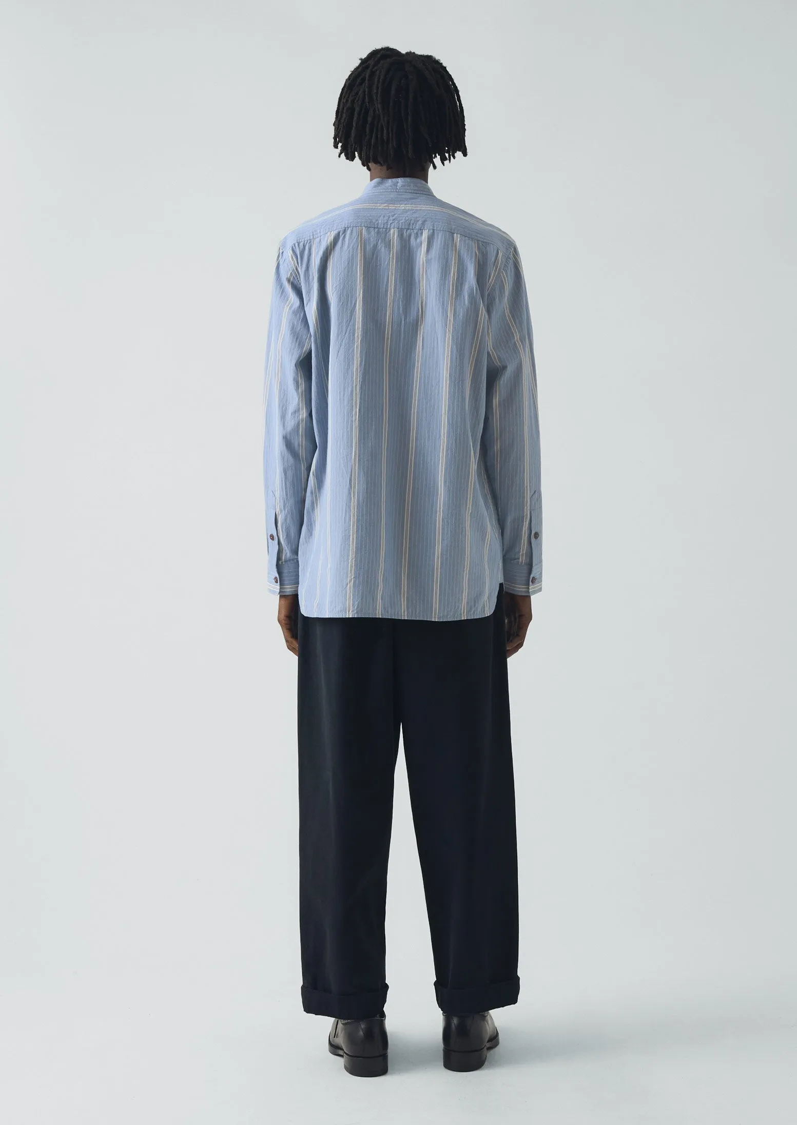 Wide Stripe Popover Grandad Shirt | Chambray Blue sold by TOAST product image thumbnail 4