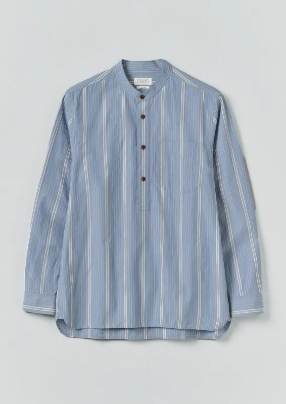 Wide Stripe Popover Grandad Shirt | Chambray Blue sold by TOAST