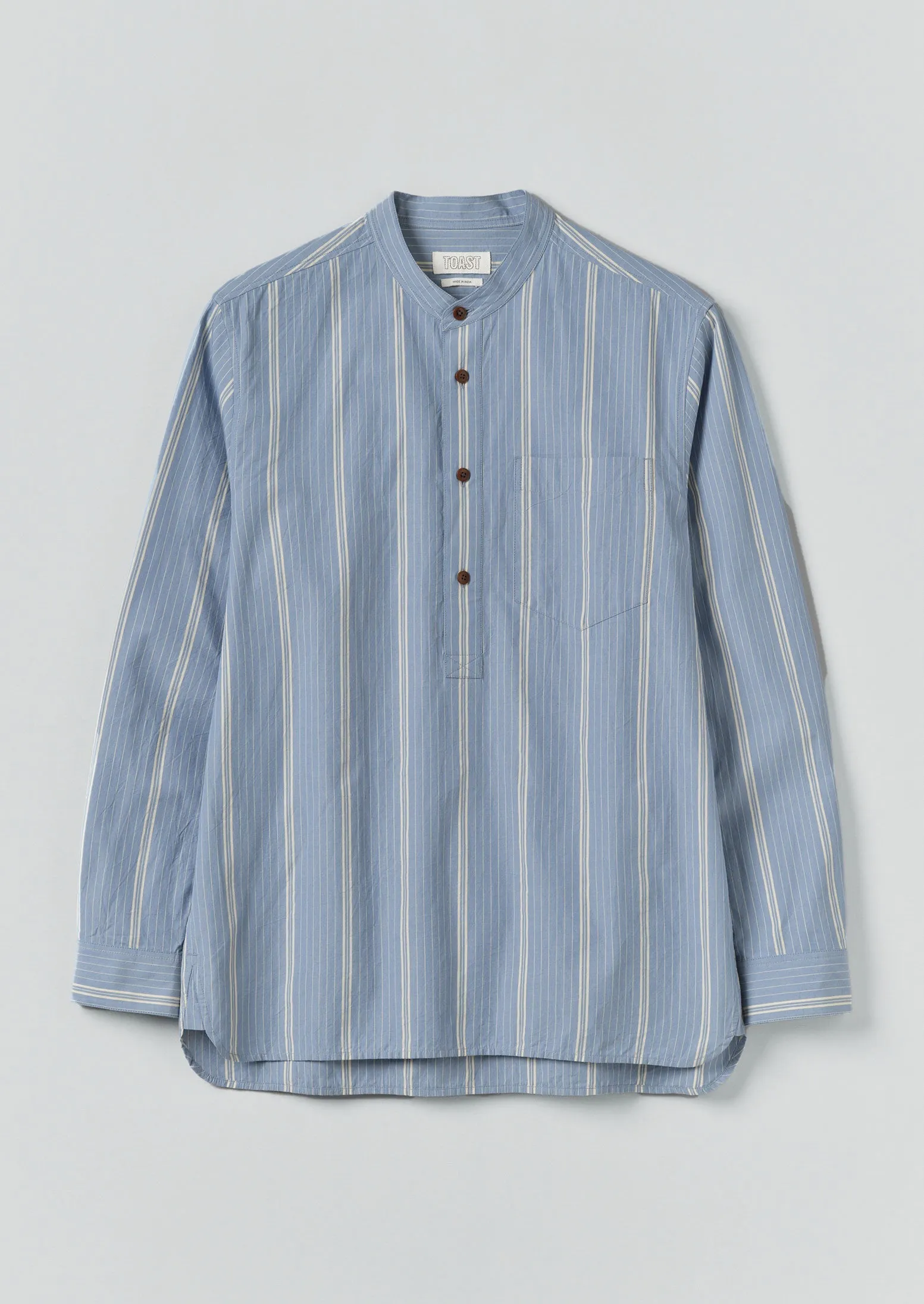 Wide Stripe Popover Grandad Shirt | Chambray Blue sold by TOAST