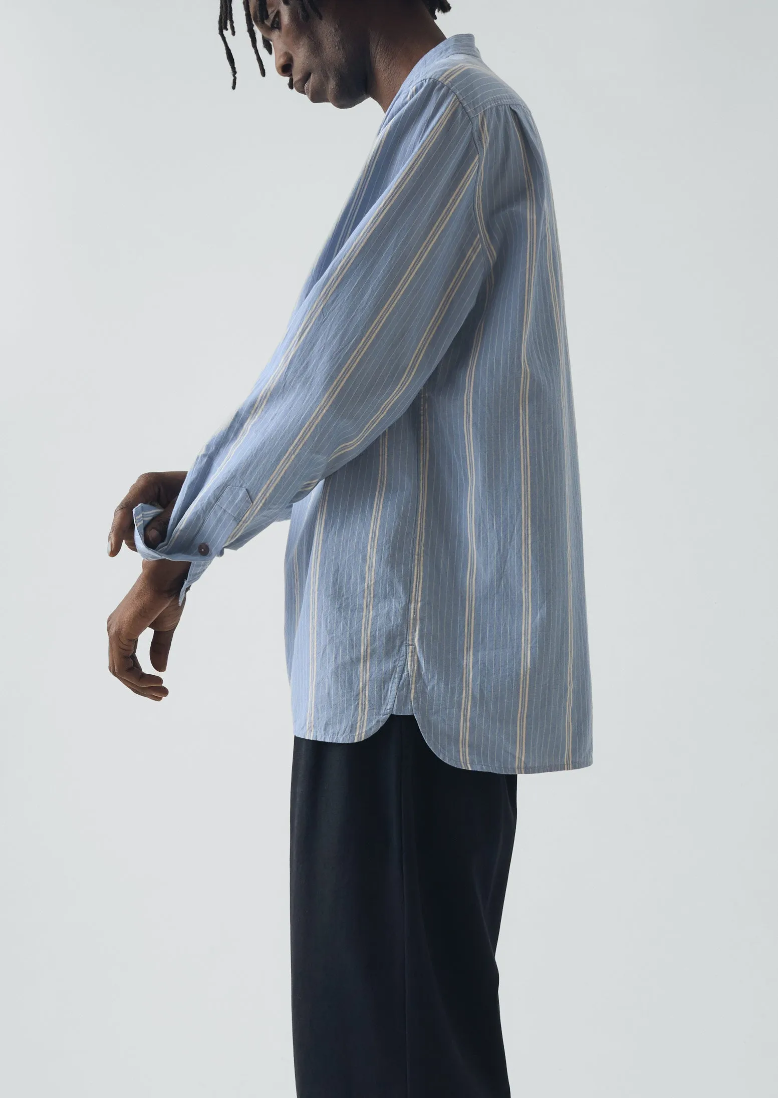 Wide Stripe Popover Grandad Shirt | Chambray Blue sold by TOAST product image thumbnail 2