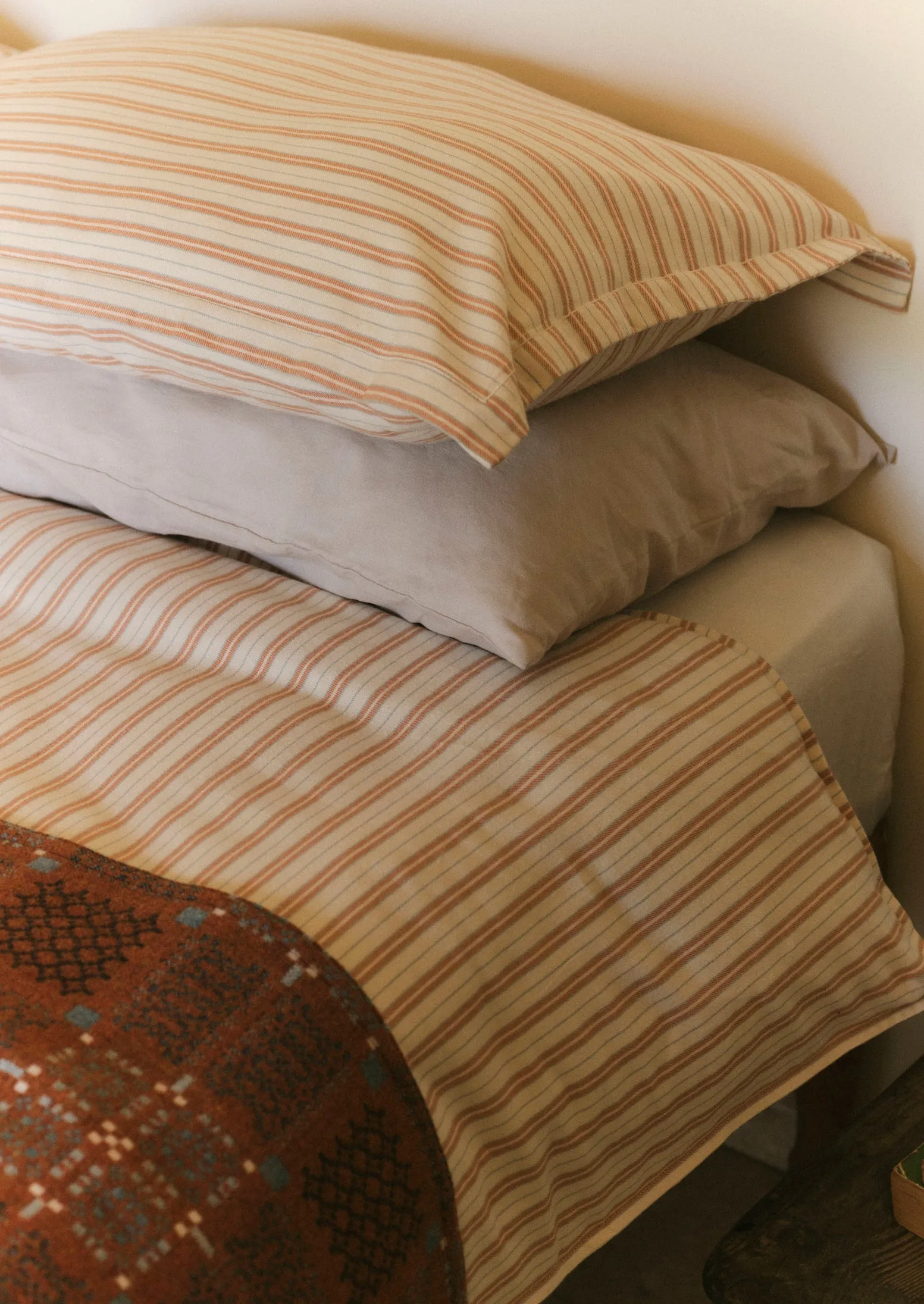 Ines Flannel Stripe Cotton Duvet Cover | Apricot/Soft Blue sold by TOAST product image thumbnail 5