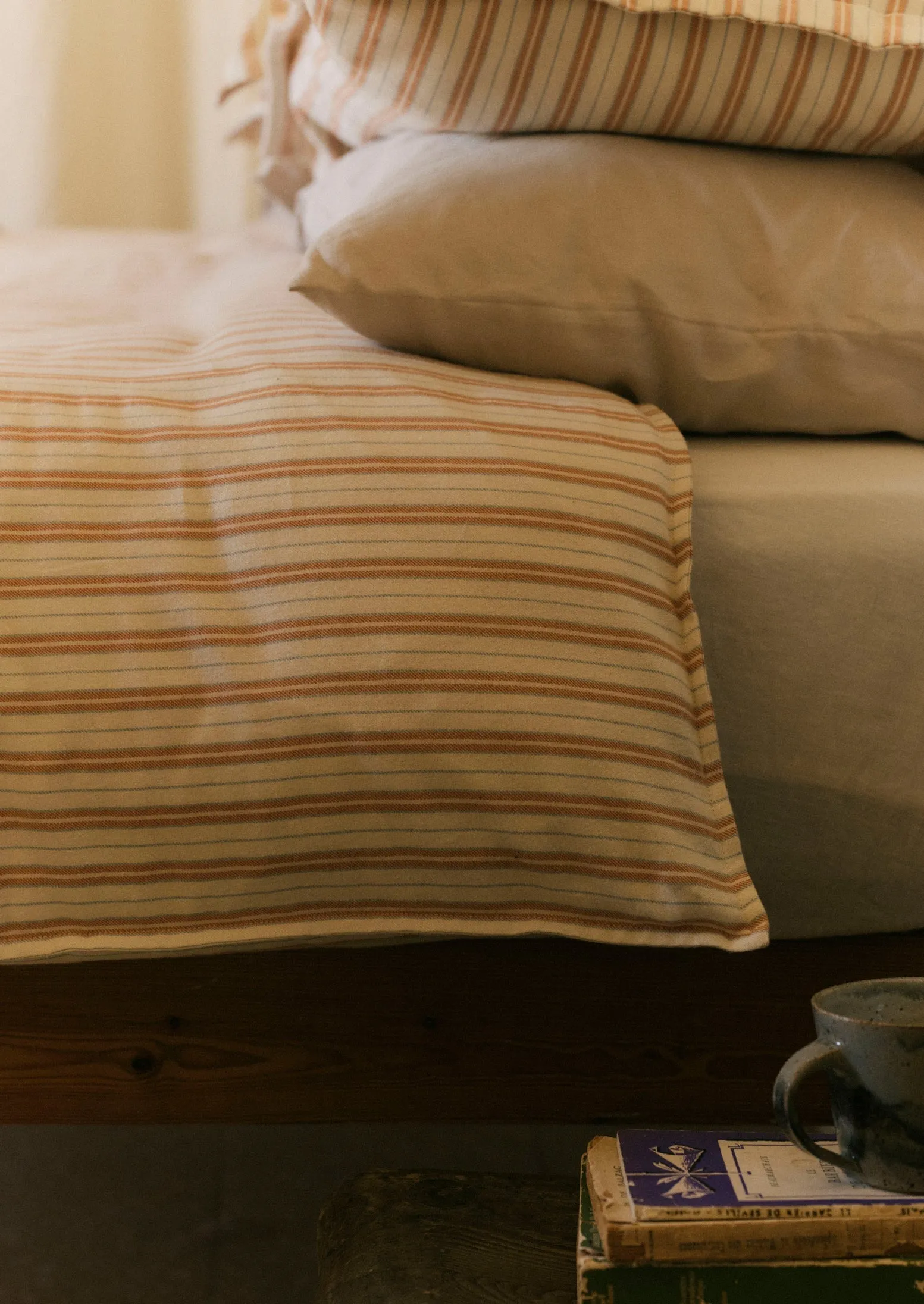 Ines Flannel Stripe Cotton Duvet Cover | Apricot/Soft Blue sold by TOAST product image thumbnail 3