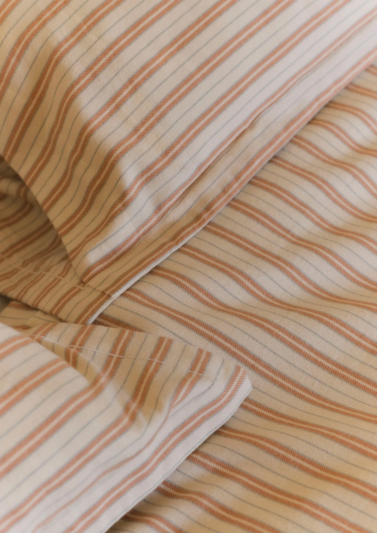 Ines Flannel Stripe Cotton Duvet Cover | Apricot/Soft Blue sold by TOAST product image thumbnail 4