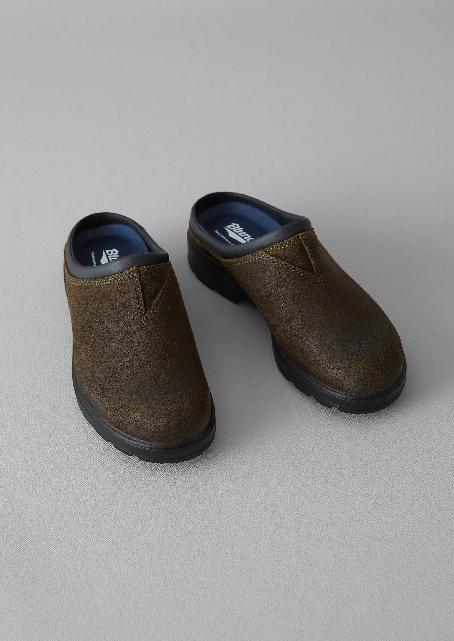 Blundstone Waxed Suede Clogs | Olive sold by TOAST