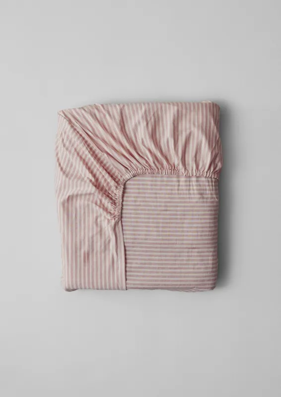 Organic Cotton Ticking Stripe Fitted Sheet | Ecru/Rose sold by TOAST