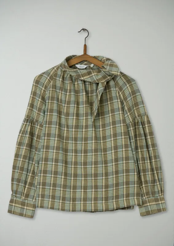 Reworn Tie Neck Cotton Shirt Size 10 (644) | Multi sold by TOAST