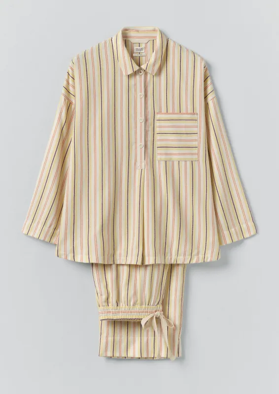Deco Stripe Flannel Pyjamas | Ecru/Corn sold by TOAST